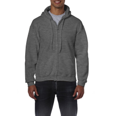 GILDAN Cipzáras kenguru zsebes kapucnis pulóver, Gildan GI18600, Dark Heather-2XL