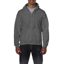 GILDAN Cipzáras kenguru zsebes kapucnis pulóver, Gildan GI18600, Dark Heather-3XL férfi pulóver, kardigán