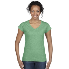 GILDAN női v-nyakú póló, heather irish green női póló