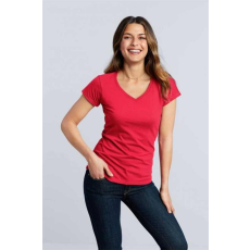 GILDAN Póló (Gildan Softstyle) női v-nyakú női (100%pamut) dark heather, 2XL