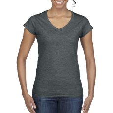 GILDAN Softstyle V-nyakú testhez álló rövid ujjú női póló, Gildan GIL64V00, Dark Heather-XL