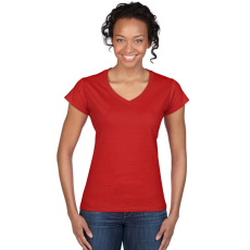 GILDAN Softstyle V-nyakú testhez álló rövid ujjú női póló, Gildan GIL64V00, Red-XL
