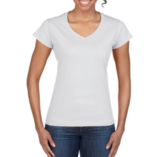 GILDAN Softstyle V-nyakú testhez álló rövid ujjú női póló, Gildan GIL64V00, White-XL női póló