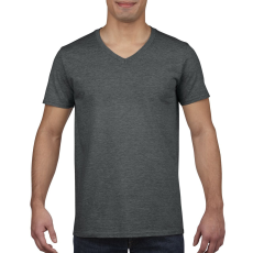 GILDAN V-nyakú rövid ujjú pamut póló, Gildan GI64V00, Dark Heather-2XL