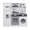 GINGER HOME Fa Játékkonyha Hűtőszekrénnyel, Folyóvizes Mosogatóval, Mikrohullámú Sütővel, Mosógéppel és Elektronikus Funkciókkal, 97x30x94 cm