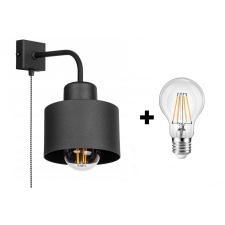 Glimex LAVOR fekete fali lámpa kapcsolóval 1x E27 + ajándék LED izzó világítás