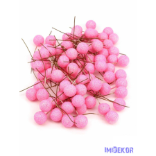  Glitteres drótos 1,5cm bogyó kb 80db/csomag - Rózsaszín dekorációs kellék
