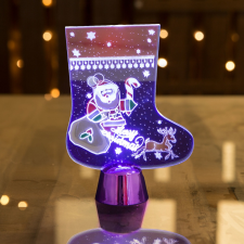 Globiz Karácsonyi asztali LED dekor - fényes talppal - csizma - lila - 15 cm karácsonyi dekoráció