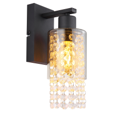 GLOBO Backey fekete-füstszürke kristály fali lámpa (GLO-15799W) E27 1 izzós IP20 világítás