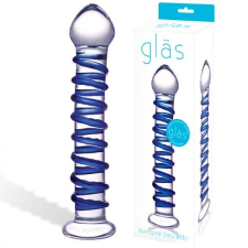 GLÄS Blue Spiral üvegdildó spirál mintával műpénisz, dildó