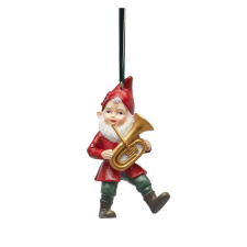 Gnome karácsonyfadísz hangszerrel, 10 cm, tarka karácsonyfadísz