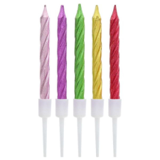 Godan Beauty & Charm: Metál fényű csavart gyertya - 8 cm, 10 db-os party kellék