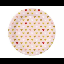Godan XOXO: Szív mintás papírtányér - rózsaszín, 18 cm, 6 db-os party kellék