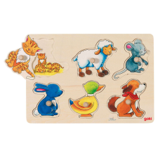 Goki Fa fogantyús forma puzzle - anya állat gyerekekkel puzzle, kirakós