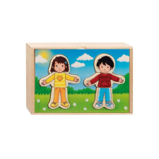 Goki fa öltöztetős puzzle fiú és lány, fadobozban, 36 darab. puzzle, kirakós