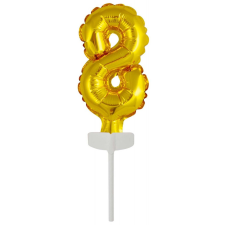 Gold, Arany 8-as szám fólia lufi tortára 13 cm party kellék