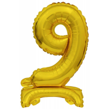 Gold, Arany mini 9-es szám fólia lufi talppal 38 cm party kellék