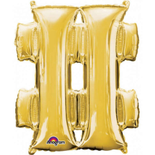  Gold, Arany mini fólia lufi hashtag ikon 33 cm party kellék
