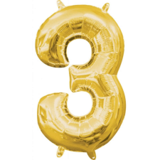  Gold, Arany mini szám fólia lufi 3-as 40 cm party kellék