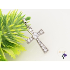  Gold filled gazdagon díszített kereszt medál központi kővel-rodium medál