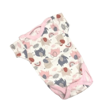 Gólyahír Rövid Ujjú Pamut Body - Fehér/Rózsaszín Elefántos - 80 kombidressz, body