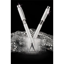  Golyóstoll, fehér, középen fehér SWAROVSKI® kristállyal töltve, 14cm, ART CRYSTELLA® toll