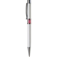  Golyóstoll, fehér, középen rózsaszín SWAROVSKI® kristállyal töltve, 14cm, ART CRYSTELLA® toll