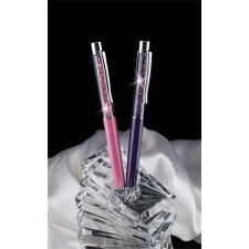 . Golyóstoll, felül rózsaszín kristályokkal, 14 cm, MADE WITH SWAROVSKI ELEMENTS, rózsaszín (TSWG052) toll