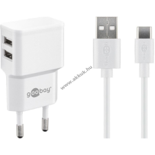 Goobay USB telefon gyorstöltő szett USB-C kábellel 2.4A, fehér mobiltelefon kellék