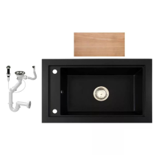  Gránit mosogató Nero Panama + vágódeszka + dugókiemelő (matt fekete) mosogatótálca