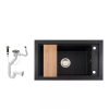  Gránit mosogató Nero Panama + vágódeszka + dugókiemelő (szemcsés fekete)