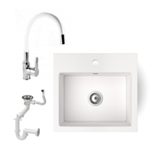  Gránit mosogató NERO Uno + flexibilis csaptelep (fehér) csaptelep