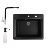 Granitec Gránit mosogató NERO Italia + kihúzható fejes Linea csaptelep + adagoló + (matt fekete)