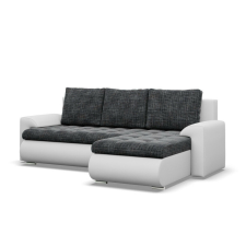 Greensite Tokio sarokkanapé, 2 ágyneműtartóval, fonott + műbőr, jobboldali, sötétszürke - fehér bútor