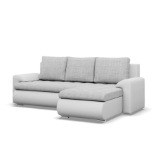 Greensite Tokio sarokkanapé, 2 ágyneműtartóval, fonott + műbőr, jobboldali, szürke - fehér bútor