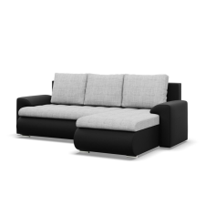 Greensite Tokio sarokkanapé, 2 ágyneműtartóval, fonott + műbőr, jobboldali, szürke - fekete bútor