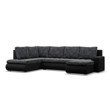 Greensite Tokio U sarokkanapé, 3 ágyneműtartóval, fonott + műbőr, baloldali, szürke - fekete bútor