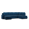 Greensite Tokio U sarokkanapé, 3 ágyneműtartóval, kordbársony, jobboldali, kék