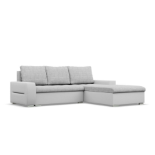 Greensite Toronto sarokkanapé, 2 ágyneműtartóval, fonott + műbőr, jobboldali, szürke - fehér bútor