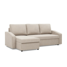 Greensite Zeus sarokkanapé, 2 ágyneműtartóval, döntött kartámasz, bársony, univerzális oldal, hab töltet, bézs bútor