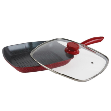 Grill serpenyő fedéllel OV54316A24C, 24 cm, Márvány bevonat, Indukciós, Piros edény