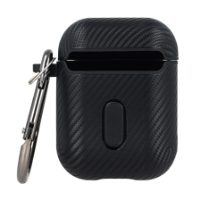 GSMLIVE Airpods 1 / 2 TPU tok akasztóval, carbon mintás, fekete, Carbon fülhallgató, fejhallgató tok