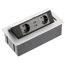 GTV Irodai asztalba süllyeszthető elosztó 2db dugalj 2db USB töltő ezüst (PBSU) hosszabbító, elosztó