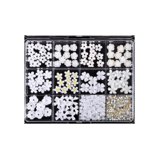 Guangzhou Merry Tech Körömdísz - 3D díszek 100db - masni, virág, rózsa - Fehér körömdíszítő