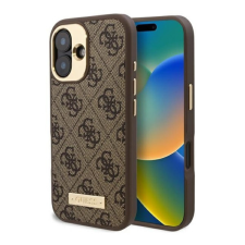 Guess 4G Logo Plate iPhone 16 Plus MagSafe kemény hátlap tok, barna GUHMP16MU4GPRK tok és táska