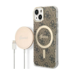 Guess 4G Print MagSafe Apple iPhone 14 Plus hátlap tok, barna + MagSafe töltő