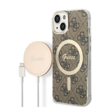Guess 4G Print MagSafe Apple iPhone 14 Plus hátlap tok, barna + MagSafe töltő tok és táska