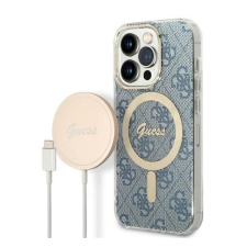 Guess 4G Print MagSafe Apple iPhone 14 Pro hátlap tok, kék + MagSafe töltő tok és táska