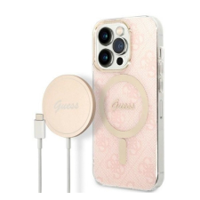 Guess 4G Print MagSafe Apple iPhone 14 Pro hátlap tok, pink + MagSafe töltő tok és táska