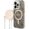 Guess 4G Print MagSafe Apple iPhone 14 Pro Max hátlap tok, barna + MagSafe töltő (GUE002555)